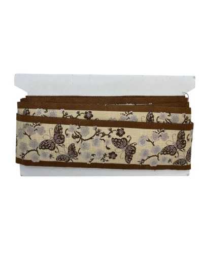 50 cm passementerie ruban partition fond beige marron papillon broderie 6,5 cm de haut