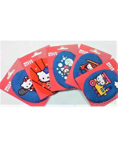 Thermoklebender Applikationsflicken, oval, bedruckt, Jeans, Hello Kitty, 11 x 8 cm