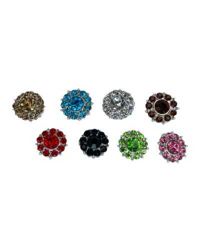 Rhinestone Jewel Button Metal Glass Silver Sleeve MM 11 Lineated 18