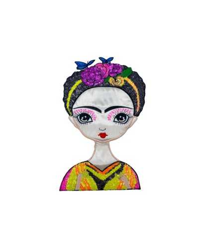 Mexican Women's Thermoadad Application Shape Half Bust Base Satin Embroidery Sequined 26x15cm