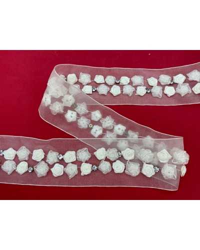50cm Fiorellino Trimmings Satin Base Organza White Milk Rhinestone High 55mm