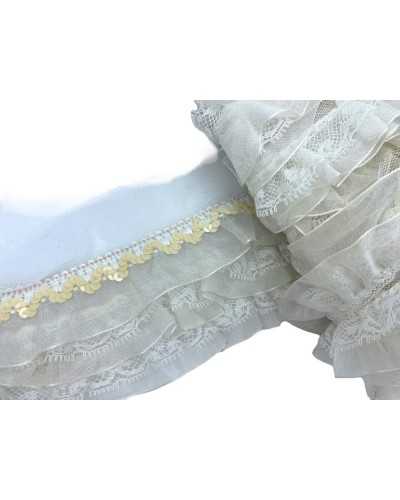 50 cm Valenciennes sequin trimmings cream three flounces 6 cm high