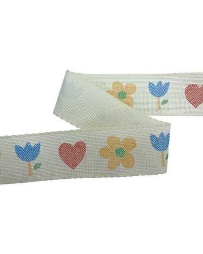 Bandkante Leinwand Aida Hintergrundcreme mit Herz und Blumen Kreuzstich 55 Löcher hoch 5 cm