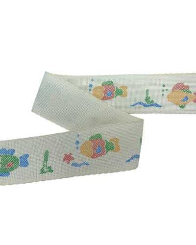 Cinta Frontera Lienzo Aida Fondo Crema Con Pez Cross Stitch 55 Agujeros Altos 5 cm