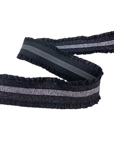 50 cm elastic trimmings spring rouche curled row silver lurex black tall 4 cm