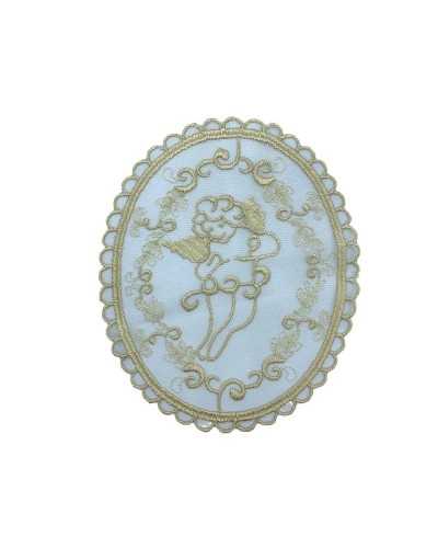Anwendungs-Oval-Deck Tüll-Untersetzer-Stickereiengel Ecrum 17x14.5 cm