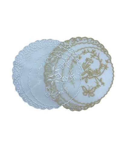 Application Oval Deck Tulle Coaster Embroidery Flower Butterfly 16x14cm