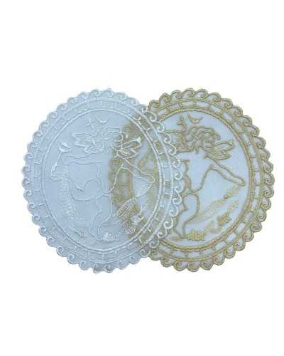 Application Pont ovale Tulle Tulle Coaster Broderie Ange Clé 17x15 cm