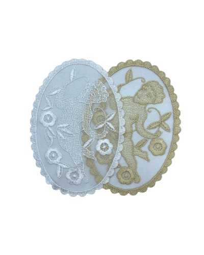 Application Oval Pont Tulle Broderie Broderie Ange Fleur 17x12 cm