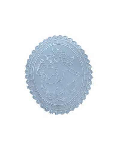 Anwendungs-ovale Deckel-Organza-Untersetzer-Stickereiengel glücklich weiß 17x15 cm