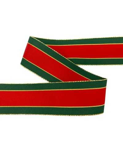 Trasamant de ruban rouge vert avec bordure lurex doré - 40 mm de hauteur
