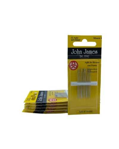12 aiguilles à broder à la main classique Mis. 4 Astuce Trois Etoiles John James 4 cm de haut