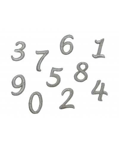 LUREX APPLICATION THERMOADESIVA Silver Wire Embroidery Number Patch Topper 2.5 cm