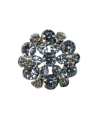 Joya redonda Botón de Rhinestone Silver Piedras Metal Base Shank Asola Mis 36 mm 24