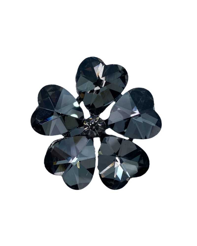 Jewel Button Gunmetal Rhinestone Flower Petals Heart Round Domed Metal Stem Lined 60 Mm 38