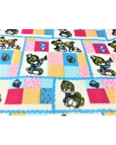 Bedruckter Anti-Pilling-Fleecestoff für spielende Kinder, Patchwork, weißer Hintergrund, 150 cm hoch