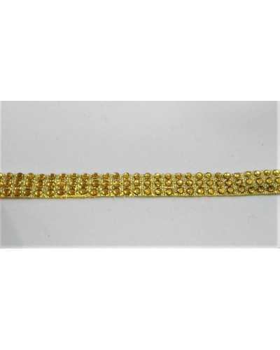 50 cm Pasamanería con 3 hileras de pedrería termoadhesiva dorada de 1 cm de alto
