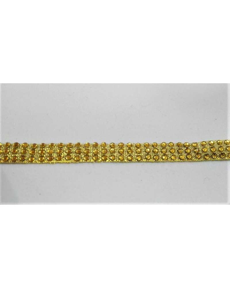 50 cm Passementerie avec 3 rangs de strass thermocollants dorés de 1 cm de haut
