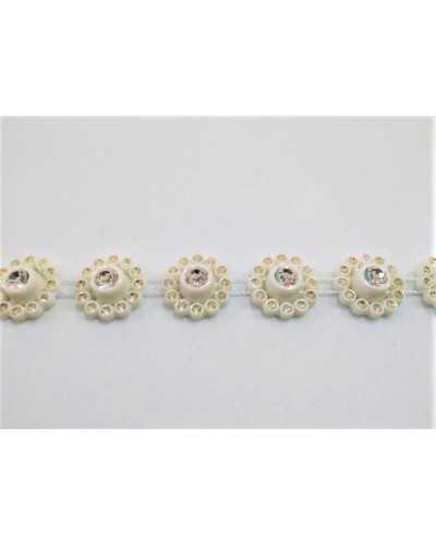 50 cm Passementerie strass modèle fleur blanche en plastique à coudre rond de 15 mm de haut