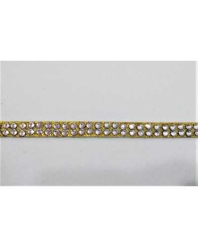 50 cm Pasamanería termoadhesiva pedrería base plata oro dos hileras 7 mm alto