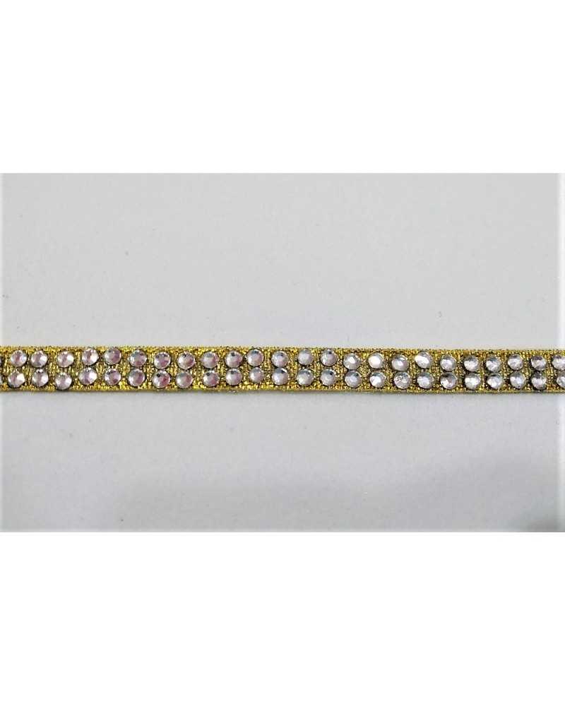 50 cm Iron-on trimmings rhinestones silver base gold two rows 7 mm high