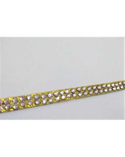 50 cm Passementerie thermocollante strass argent base or deux rangs 7 mm de haut