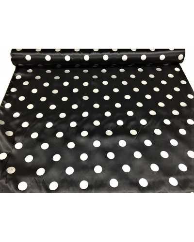 Carnival satin fabric printed black with silver polka dots 150 cm high