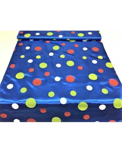 Tela raso carnaval estampado lunares de colores payaso grande y pequeño 150 cm alto