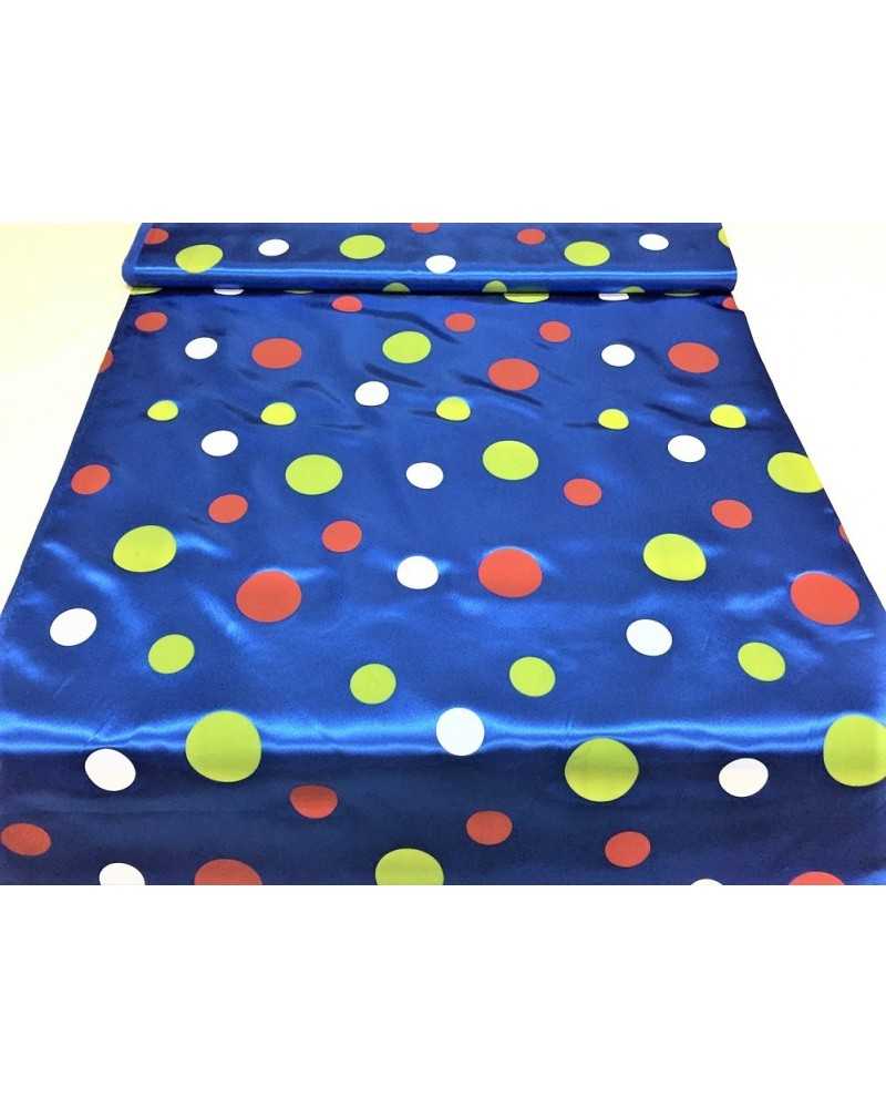 Tela raso carnaval estampado lunares de colores payaso grande y pequeño 150 cm alto