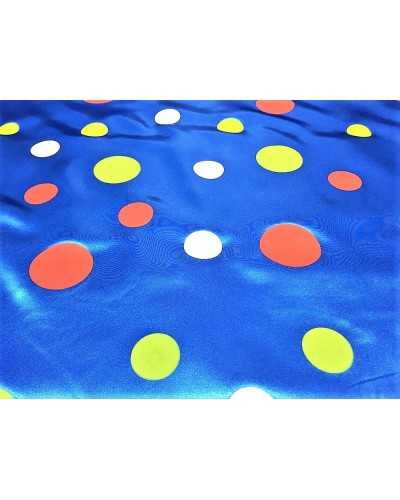 Tissu satin carnaval imprimé pois colorés grands et petits clown 150 cm de haut