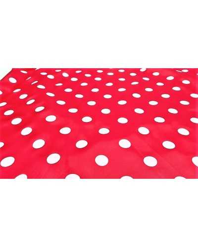 Tissu satin carnaval imprimé pois blancs minnie fond rouge 150 cm de haut