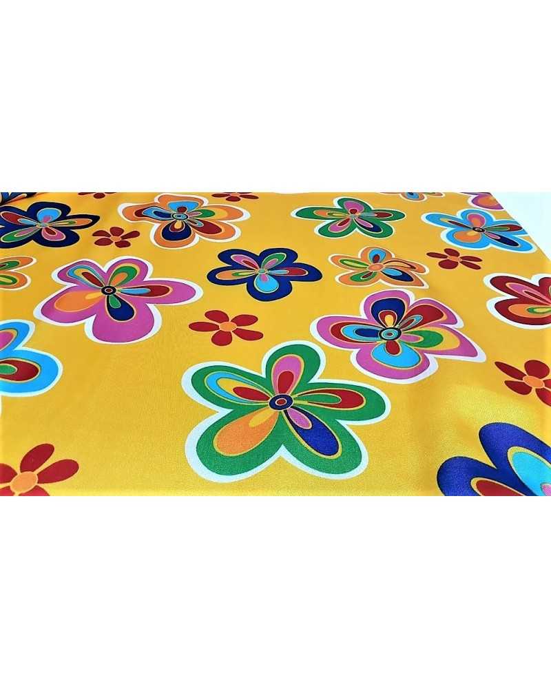 Tissu satin carnaval avec grands et petits enfants fleurs, hauteur 150 cm