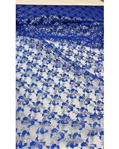 Tela de tul puntilla con flores de dama burlesque plateadas y doradas de 150 cm de altura