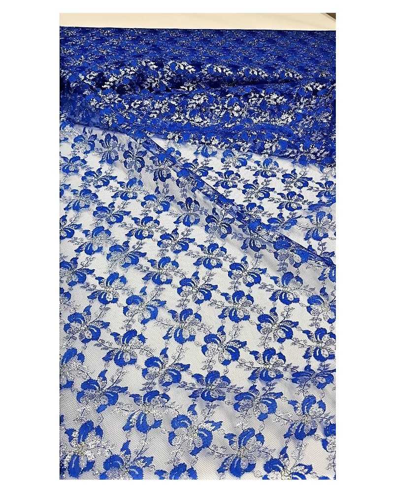 Tessuto tulle pizzo con fiori argento e oro dame Burlesque alto 150 cm