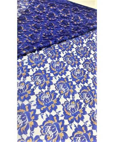 Lace fabric trimmed border scalloped two-tone design rose flowers gold 150 cm high