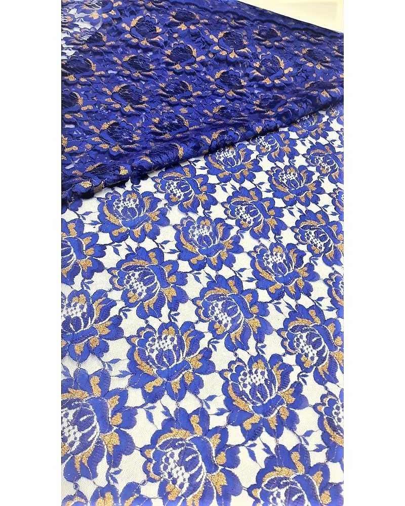 Tela de encaje cenefa festoneada diseño bicolor rosa flores dorado 150 cm alto