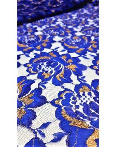 Mit Spitzenstoff besetzte Bordüre, gewelltes, zweifarbiges Design mit Rosenblüten und Gold, 150 cm hoch