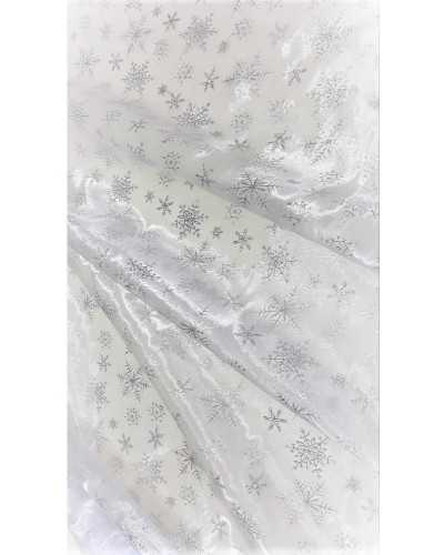 Organzastoff mit Eisstern-Prinzessin-Print, weiß und silber, Höhe 150 cm