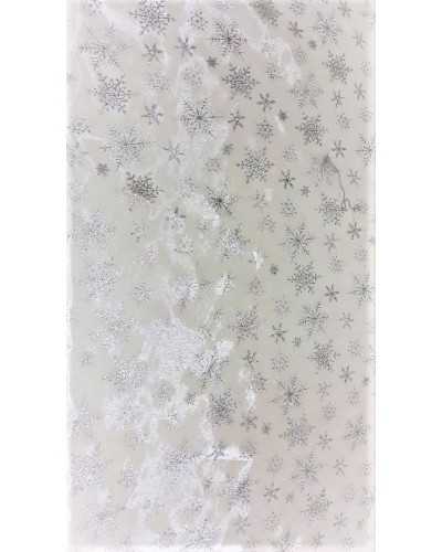 Organzastoff mit Eisstern-Prinzessin-Print, weiß und silber, Höhe 150 cm
