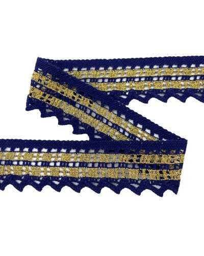 Tortador de cordones de algodón Tombolo Doble Fila LUREX AZUL BLUE MAYOR 4 CM