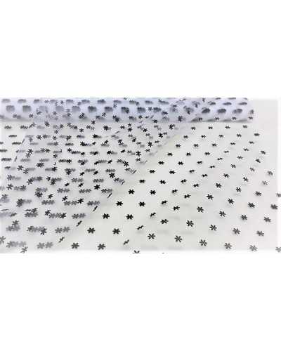 Tessuto tulle floccato vellutino modello stella di ghiaccio alto 150 cm