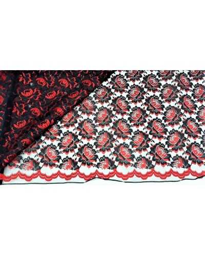 50 cm Tissu dentelle rashel bicolore noir et rouge festonné à découper Modèle espagnol 150 cm de haut