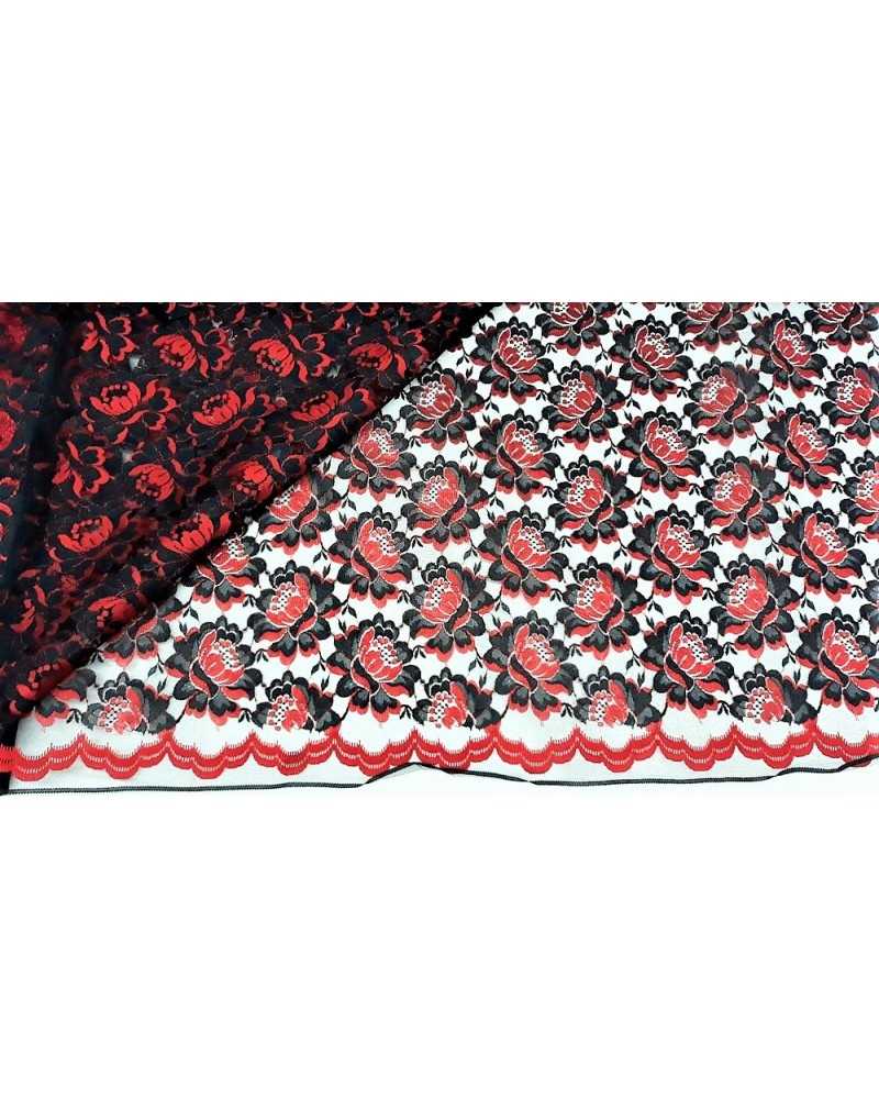 50 cm Two-tone black and red scalloped rashel lace fabric to cut out Spanish model 150 cm high
