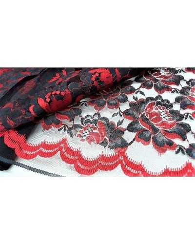 50 cm Two-tone black and red scalloped rashel lace fabric to cut out Spanish model 150 cm high