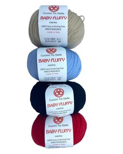 Boom Wool Merino 100% Baby Fluffy 50 gr Solid Color Tres estrellas