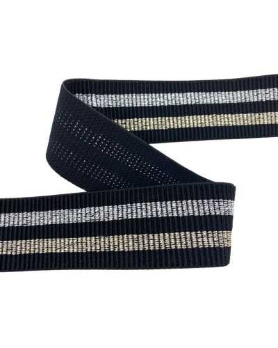 50 cm schwarzer Transmiser schwarzer elastischer Riga Lurex Gold Lurex 4 cm