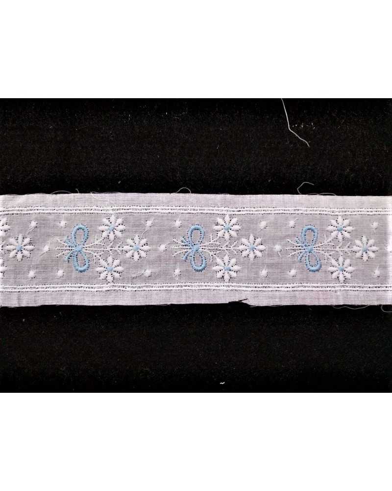 Pasamanería Cenefa Puntilla Sangallo Blanco Bordado Flor Lazo Alto 35 Mm