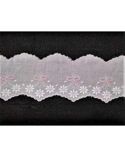 Trimmings Lace Sangallo White Baptized Cotton Tip Scalloped Embroidered Bow Flowers 5 Cm High