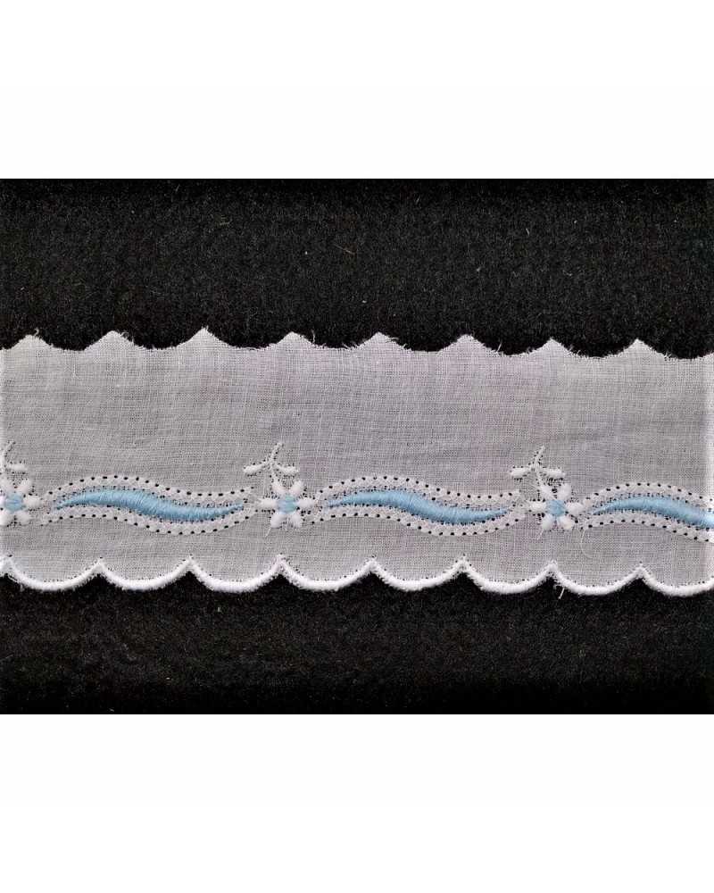 Passamaneria in pizzo san gallo bianco batistato in cotone punta smerlato ricamato con fiori e onda alto 4 cm