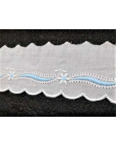Passamaneria in pizzo san gallo bianco batistato in cotone punta smerlato ricamato con fiori e onda alto 4 cm
